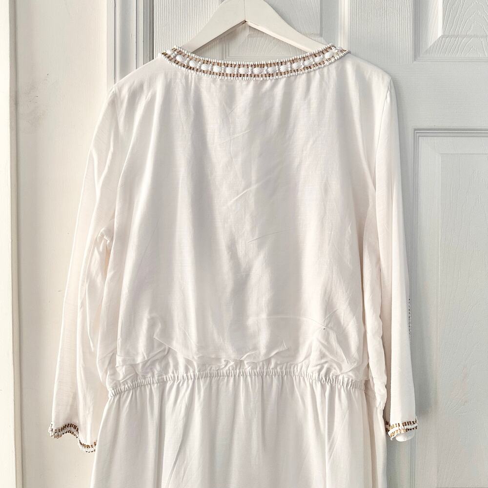Lilly Pulitzer White Delisa Beaded Boho Beach Tunic Mini Dress Tie Waist Belt XL - Picture 11 of 12